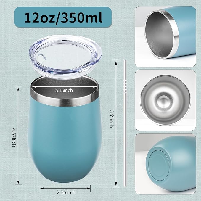 12oz/4Pack Stainless Steel Wine Tumbler with Lids, Double Wall Vacuum Stainless Steel Travel Tumbler,Insulated Wine GlassesTravel Tumbler for Cold & Hot Drinks,Cup for Champaign Coffee (Dark color )