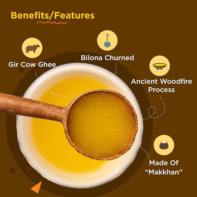 Grass Fed A2 Cultured Ghee | Gir Cow Ghee | Clarified Butter | Cultured Desi Ghee ,Non-GMO, Lactose-Free, Keto Friendly - Two Brothers Organic Farms (16 fl oz (500 ml) Plastic)