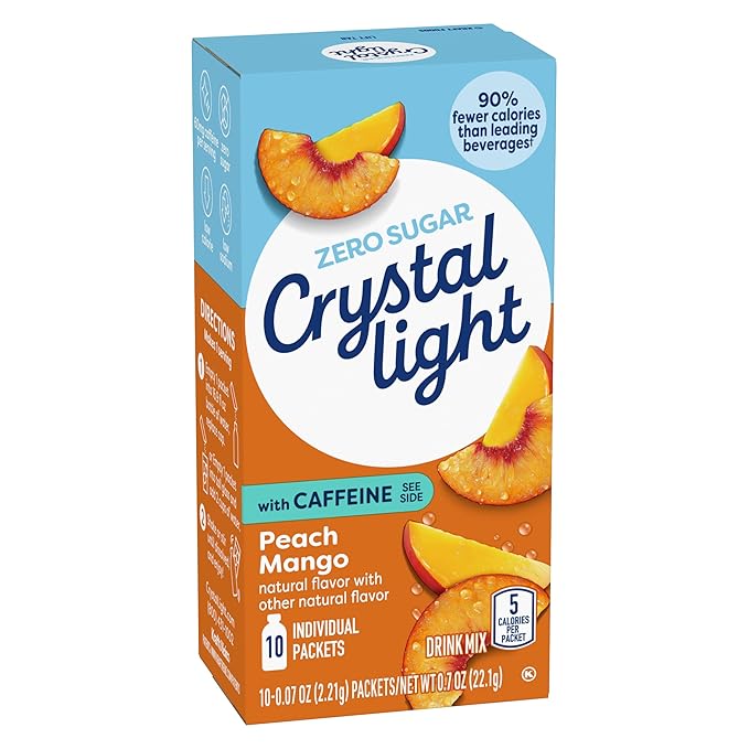 Crystal Light On The Go Peach Mango With Caffeine Drink Mix, 10-Packet Box (Pack of 7)