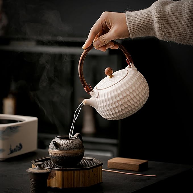 600ml/20oz Ceramic Teapot for Stove,Suitable for Indoor or Outdoor Camping,Featuring A Spherical Tea Infuser,Blooming and Loose Leaf Tea Maker