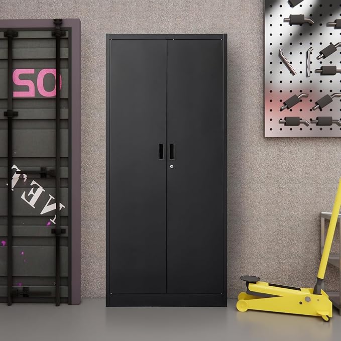 Metal Garage Storage Cabinets,71” Tall Metal File Cabinet with 5 Adjustable Shelves, Lockable Storage Cabinets for Office, Home, Garage, Warehouse 71" H x 32" W x 16" D (Black)