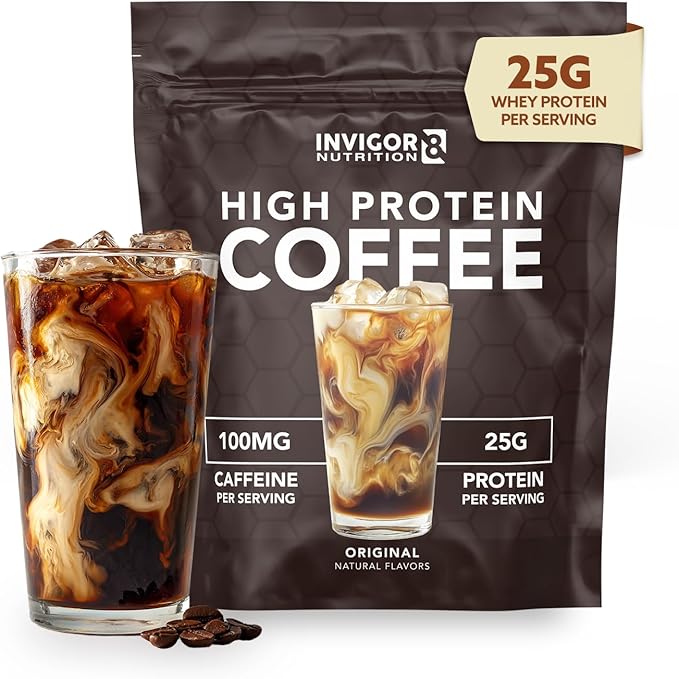 INVIGOR8 High Protein Coffee Powder 25 Grams Whey Isolate100mg Natural Green Tea Caffeine | 0 Added Sugar Keto Gluten Free 99.9% Lactose Free | Hot or Iced15 Serving 15 Servings (17 OZ, Original)