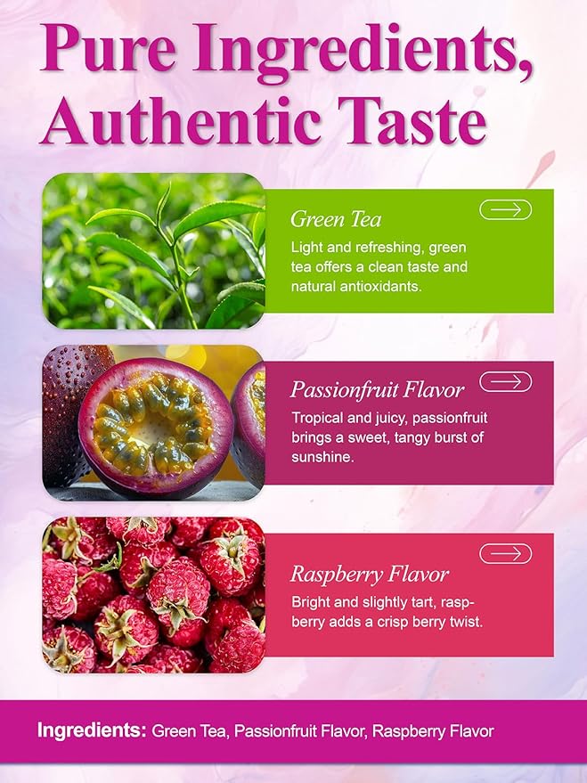 LOOMICA Passionfruit Raspberry Green Tea, Fruity Sweet-Tart Blend of Passion Fruit & Raspberry and Green Tea, Refreshing & Tropical, Hot or Iced, Antioxidant-Rich, No Artificial Sugar, 20 Counts (Pack of 2)