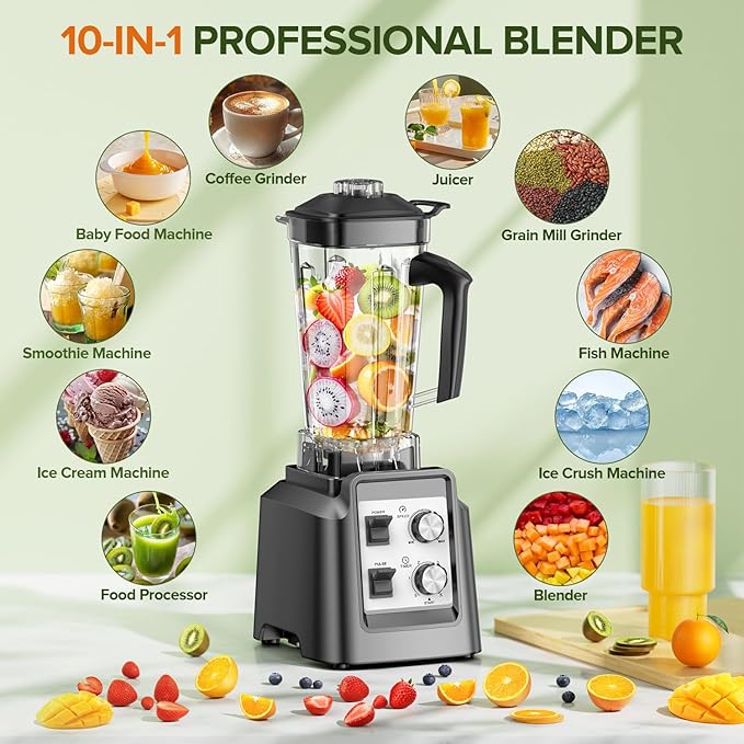 Blender, Blender for Smoothies with 68Oz. Pitcher and 20Oz. Grinder, 28000 RPM Countertop Blenders for Kitchen, Ice Crushing, Frozen Fruits, Timing Setting, Speed Adjustable