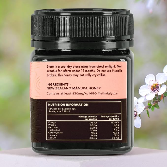 Manuka Hunters UMF 20+/MGO 830+ Certified New Zealand Manuka Honey - 100% Pure Natural Sweetener - Gluten, Dairy Free - Ideal for Tea, Coffee, Smoothies, and Baking - Sustainable - 4.4oz/125g/85ml Jar