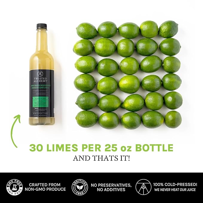 Twisted Alchemy Cold Pressed Fresh Juice For Craft Cocktails - All Natural, Hand Squeezed Juice Cocktail Mixer - (Lemon/Lime, 25 Oz Bottle, 2 Bottle Set) - No Sugar Added, Preservative Free, Ships Cold, Non-GMO, 100% Pure - Unpasteurized Ships Cold