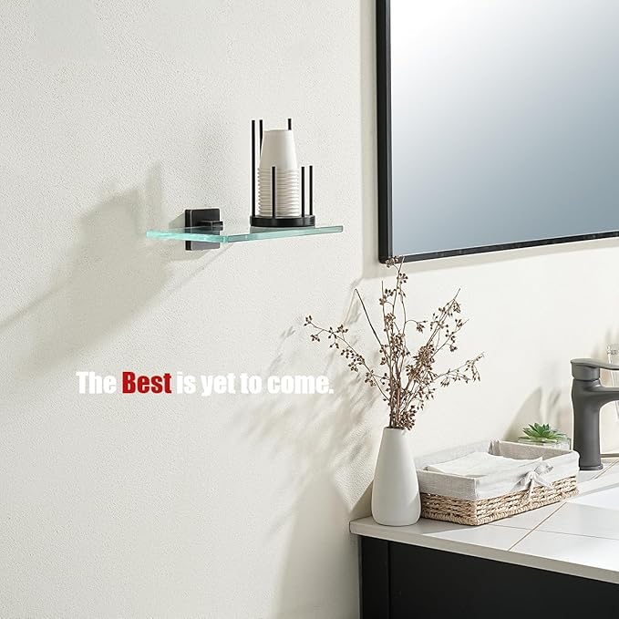 JQK Bathroom Glass Shelf Oil Rubbed Bronze, Tempered Glass Shower Storage 8 by 5 inches, 304 Stainless Steel ORB Wall Mount, TGS201L8-ORB