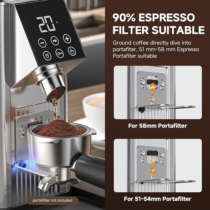 Burr Coffee Bean Grinder for Home Use with 45 Precise Grinding Settings, Espresso Grinder with Height Adjustable Funnel Stand, LED Touch Panel, Anti-static Design, Memory Mode User Friendly