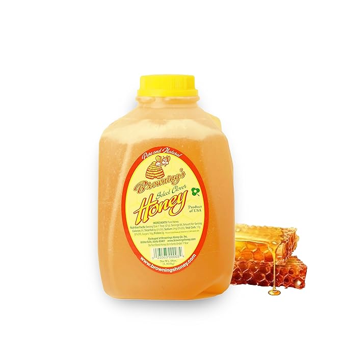 Browning's Honey Jug - Pure Raw Clover Honey, Natural Sweetener, Unfiltered and Unpasteurized, Perfect for Cooking, Baking, and Beverages (3 lb Jug)