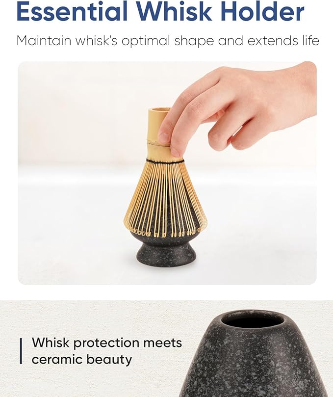 7 Pcs Matcha Kit Set, Matcha Whisk and Bowl with Spout, Powder Sifter, Whisk Holder, Bamboo Scoop and Scoop Rest, Perfect Prepare Tools for Making Macha Tea (Charcoal Grey)
