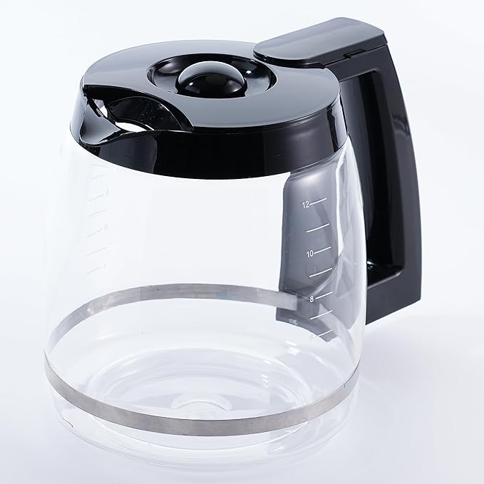 Replacement 12-Cup Glass Carafe, Compatible with Cuisinart Coffee Maker, Replaces DCC-1200PRC (Decorative Stainless-steel Handle)