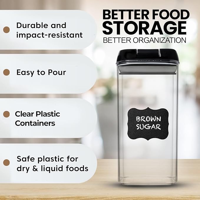 Shazo Airtight Food Storage Containers with Lids - 6 PC BPA Free Clear Plastic Cereal Containers with Easy Lock Lids for Kitchen and Pantry Organization for Snacks and Pasta - 1.2L