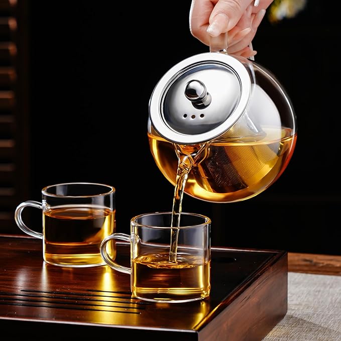 PARACITY Glass Teapot Stovetop 22 OZ/650ml, Tea pot with Removable 18/8 Stainless Steel Infuser, Borosilicate Clear Tea Kettle, Teapot Blooming and Loose Leaf Tea Maker Tea Brewer for Camping, Travel