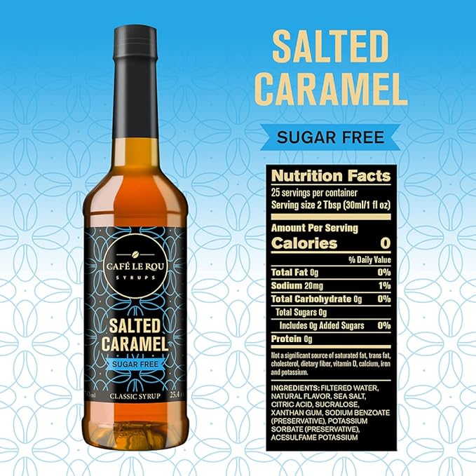 Café Le Rou Coffee Syrup Sugar Free Variety 25.4oz Vanilla, French Vanilla, Caramel, Salted Caramel, Hazelnut - (Sugar Free Variety, 5-Pack) Flavoring Syrup for Coffee, Tea and Espresso Made in the USA