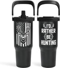 SANDJEST Hunting Gift for Men, Deer Hunting Tumbler with Handle, 30oz Flip Straw Stainless Steel Insulated Coffee Travel Cup, Gifts for Hunter Dad Grandpa on Birthday Christmas Fathers Day