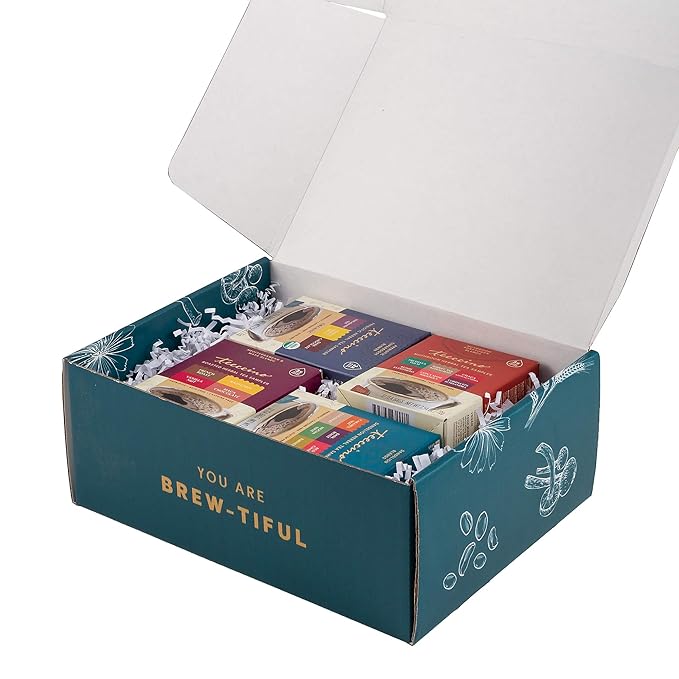 Teeccino Herbal Tea Gift Set - 48 Tea Bag Assortment in 4 Sampler Boxes with Decorative Gift Box - Prebiotic SuperBoost, Dandelion, Mushroom Adaptogen & Classic Herbal Tea Samplers, Caffeine Free