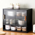 Small Bamboo Kitchen Pantry Sideboard, Freestanding Countertop Storage Cabinet with 2 Acrylic Doors Black Storage Shelf, Sliding Pantry Cabinet for Home Bar, Coffee Bar