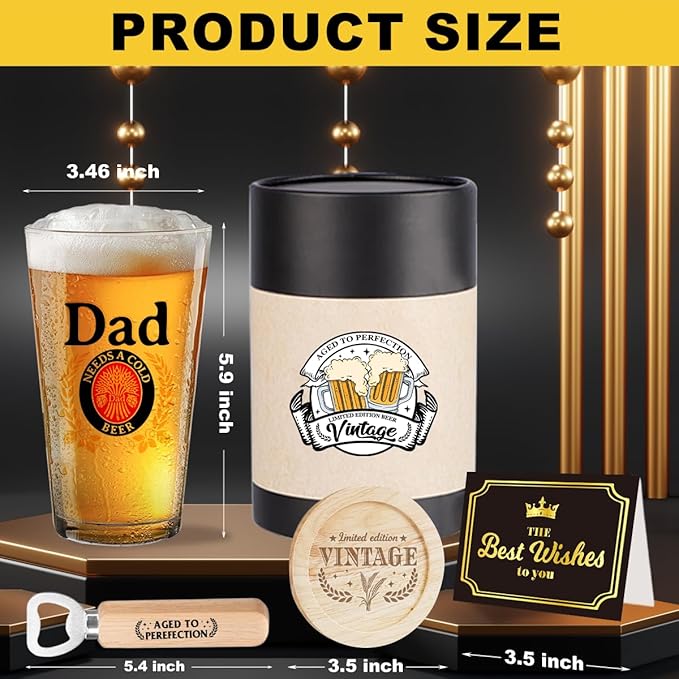 Father's Day Father Christmas Halloween Birthday Gifts for Fathers Your Dad Beer Lovers Present for Dad Vintage Beer Drinking Glass Happy Fathers Day Party Supplies Decorations