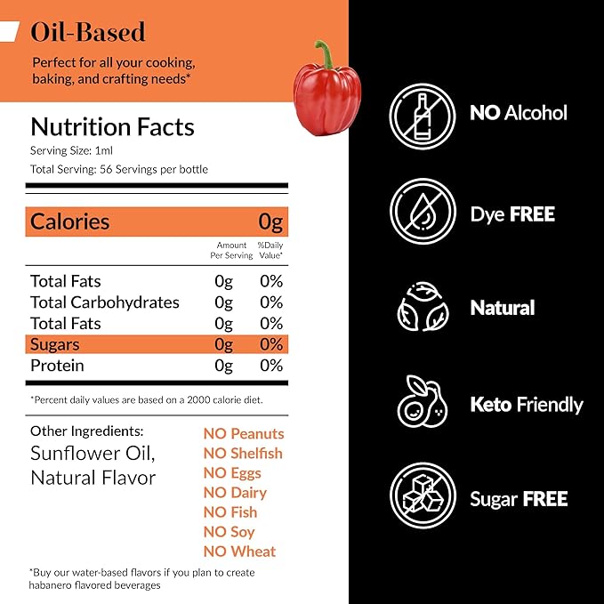 Dolce Flav Natural Habanero Extract – 2 Ounce Oil-SolubleKosher, Sugar-Free, Concentrated Spicy Habanero Flavoring for Savory Dishes, Sauces & Confections, Includes Measured Dropper