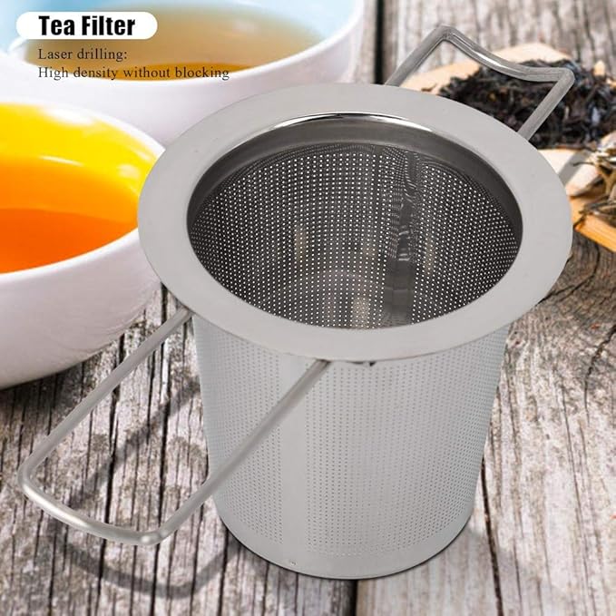 Fdit Stainless Steel Mesh Tea Infuser Metal Cup Strainer Foldable Filter With-Lid