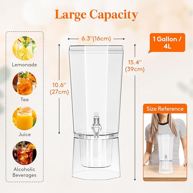 Lifewit 1 Gallon Plastic Drink Dispenser 4 Pack, Juice Containers with Lid for Party, Ice Beverage Dispenser with Stand for Lemonade/Soda/Tea, BPA Free