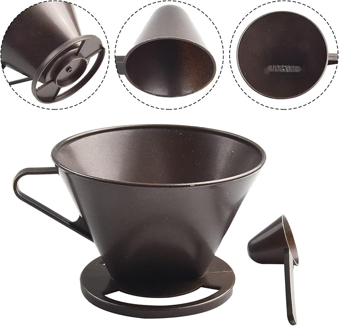 Pour-Over Coffee Brewing Filter Cone Set with Coffee Spoon Clip, V-Shaped Conical Dripper for Home Office Travel Camping, ABS Material, 2-Pack Black White Silver