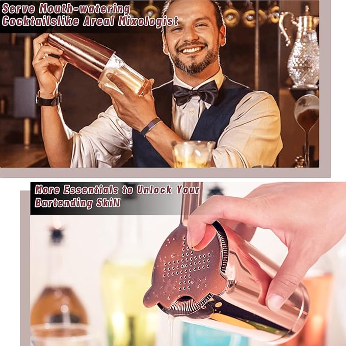 Boston Shaker Cocktail Set Bartender Kit, 12 Pcs Drink Shaker with Strainer Bartending Martini Shaker Tin with 18oz & 28oz Mixed Alcohol Shaker Professional Stainless Steel Bar Tool for Beginner