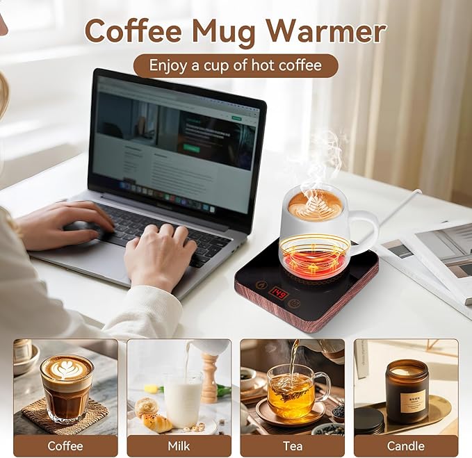 Coffee Mug Warmer for Desk with Auto Shutoff, Coffee Cup Warmer for Desk Auto Shut Off with 3 Temp. Settings & 1-12H Timer (Xmas Coffee Gifts)