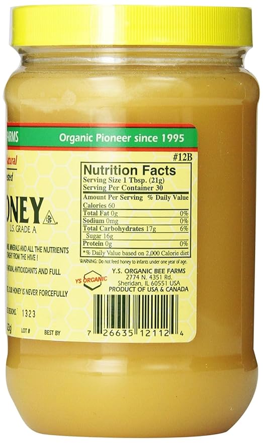 Y.S. Bee Farms Organic Honey Raw Unfiltered - 22 oz - U.S. Grade A Raw Honey, Packed by ILIOS