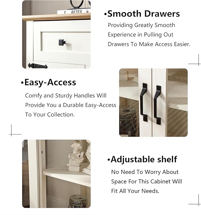 Modern 31.5'' Small Sideboard Buffet Cabinet with Storage,Small Coffee bar Cabinet with a Drawer and Adjustable Shelf,Glass Doors Sideboard Buffet with LED for Kitchen,Antique White