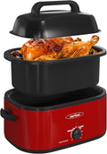 Sunvivi 24 Quart Electric Roaster Oven Turkey Roaster with Lid Electric Roasters with Removable Pan Large Roaster,Visible & Self-basting Lid, Fast Heating & Thaw/warming Setting,Red