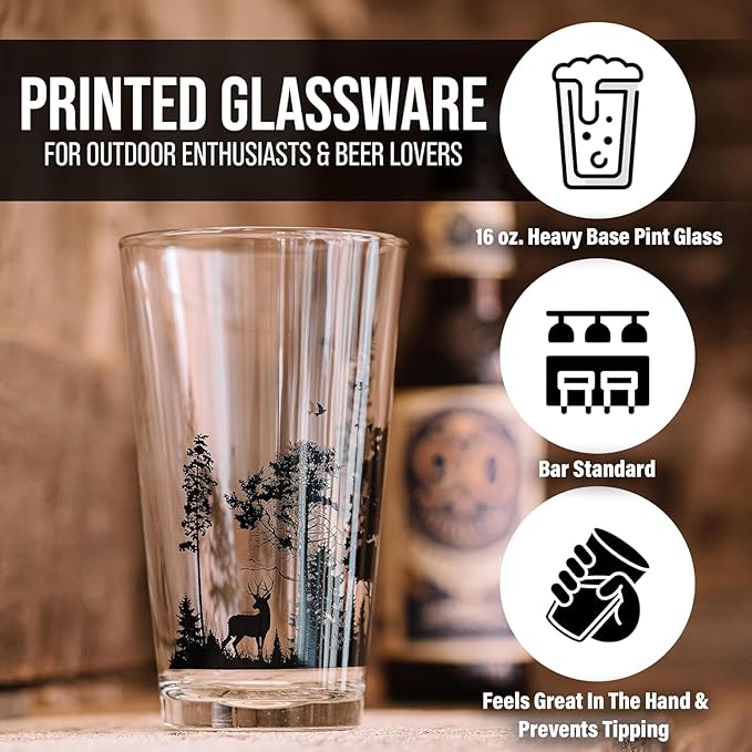 Black Lantern Double Exposure Mountain Bike Pint Glasses – Set of 2 16oz Beer Glasses for MTB Riders & Outdoor Adventure Lovers