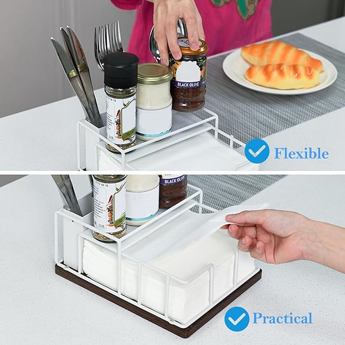 Napkin Holder for Paper Napkins,Flat Napkin And Utensils Holder For Kitchen Dining Table Wood Black Napkin Holders Cutlery Storage Box