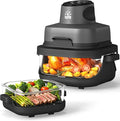 Portable Glass Air Fryer - 1500W, 4.2 QT & 6-Cup Dual Glass Containers with Lids, 4-in-1, 60 Min Timer, 140°F-400°F Adjustable, Microwave, Freezer & Dishwasher Safe, Grey