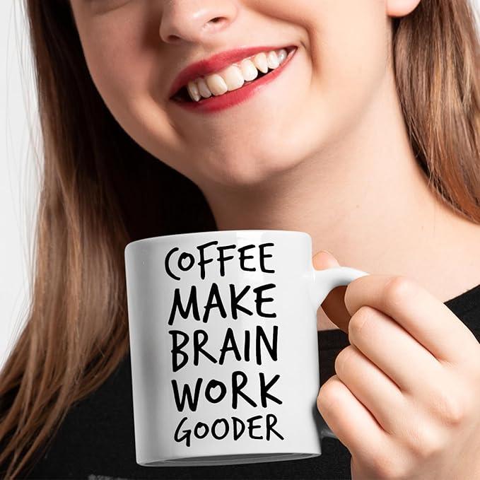Veracco Coffee Make Brain Work Gooder Mug Funny Coffee Lover Gift Humorous Idea Family Friends Birthday Presents Sarcastic Office Berserk Tea Cup Caffeine Addict Brain Booster Gooder Vibes