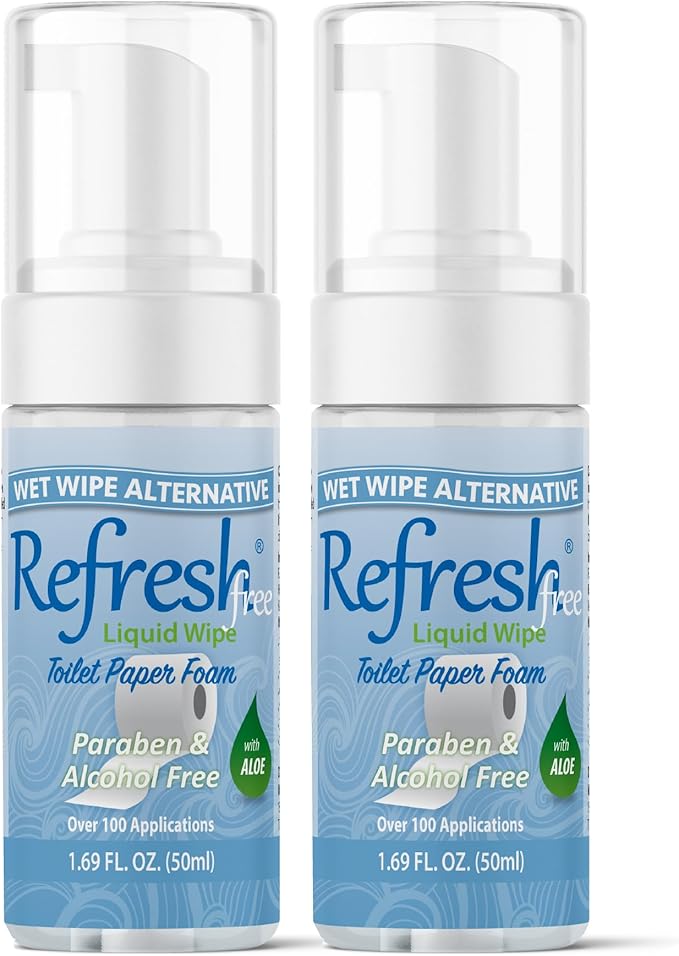 Refresh Liquid Wipe Toilet Paper Foam | Eco-Friendly Flushable Wet Wipe Alternative for Sensitive Skin | Cleanses & Soothes with Witch Hazel & Aloe | Plumbing & Septic Safe | 1.69 oz | 2 Pack