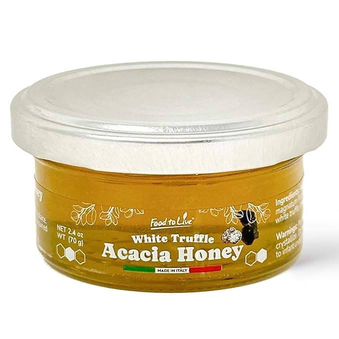 Food To Live White Truffle Acacia Honey, 70gr – Gourmet Flavored Honey, Perfect Pairing for Cheese, Poultry, and Fine Dining, Artisan Crafted Premium Delicacy (Pack of 1)