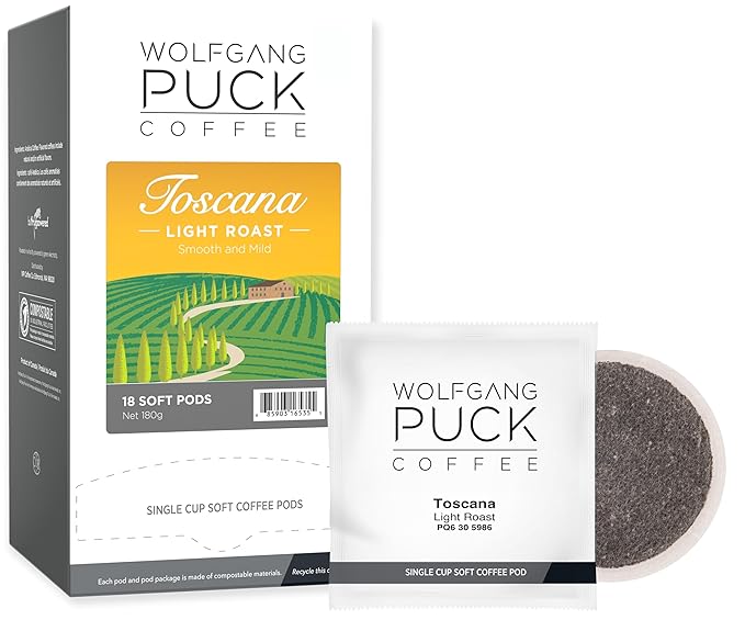 Wolfgang Puck Coffee, Toscana, 9.5 Gram Soft Pods, 18 Count (Pack of 6)