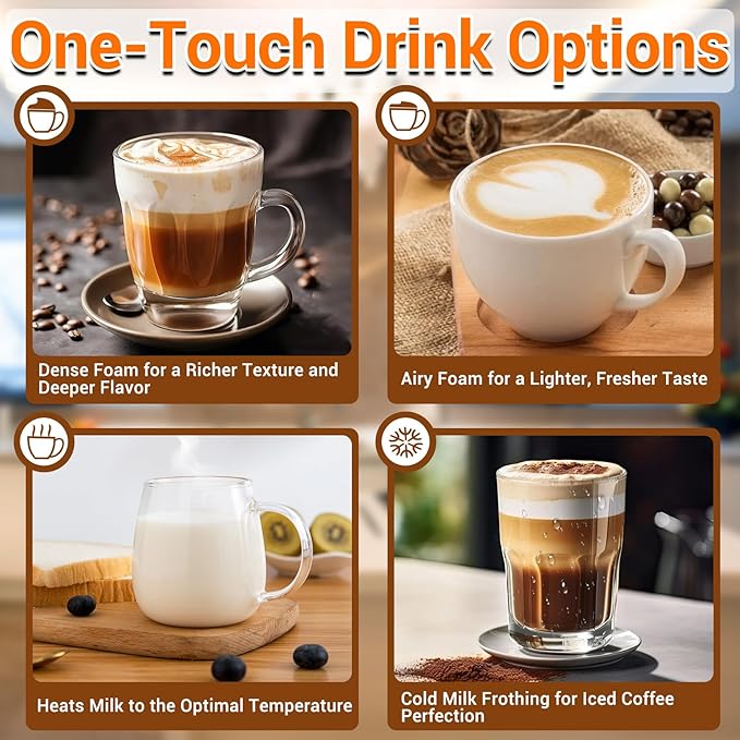 Milk Frother, 4-in-1 Electric Milk Steamer with Warm and Cold Foam Maker, Milk Heater and Warmer Hot & Cold Milk Foamer Maker for Latte Coffee Chocolate