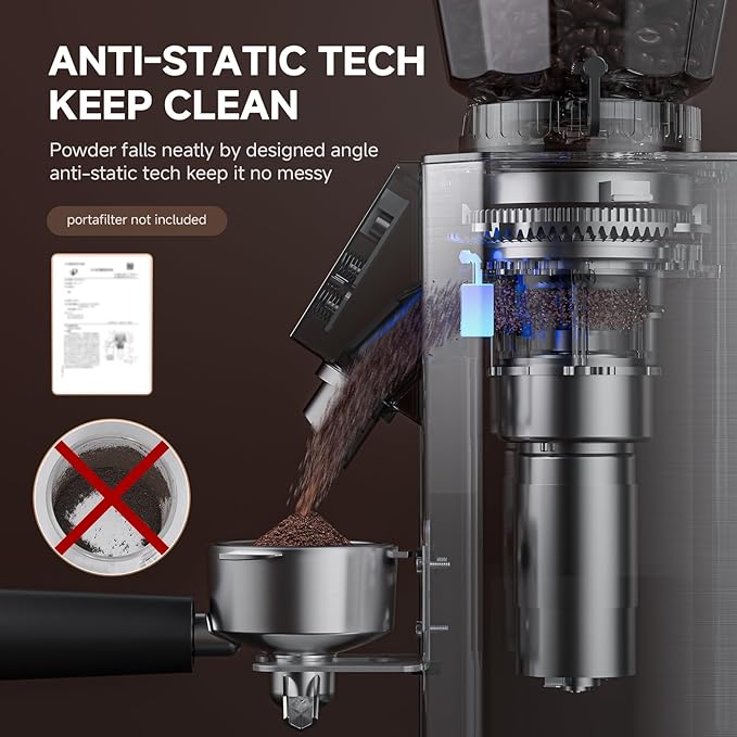Burr Coffee Bean Grinder for Home Use with 45 Precise Grinding Settings, Espresso Grinder with Height Adjustable Funnel Stand, LED Touch Panel, Anti-static Design, Memory Mode User Friendly