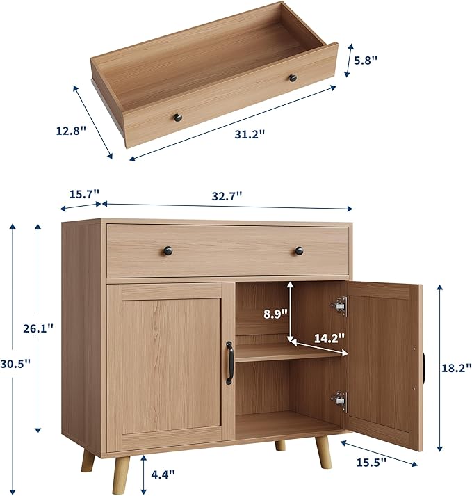 Sideboard Buffet Cabinet, Accent Cabinet with Storage, Console Coffee Bar Table with Drawer & Doors, Wood Sideboard Credenza Console Table for Living Room, Kitchen, Dining Room, Entryway