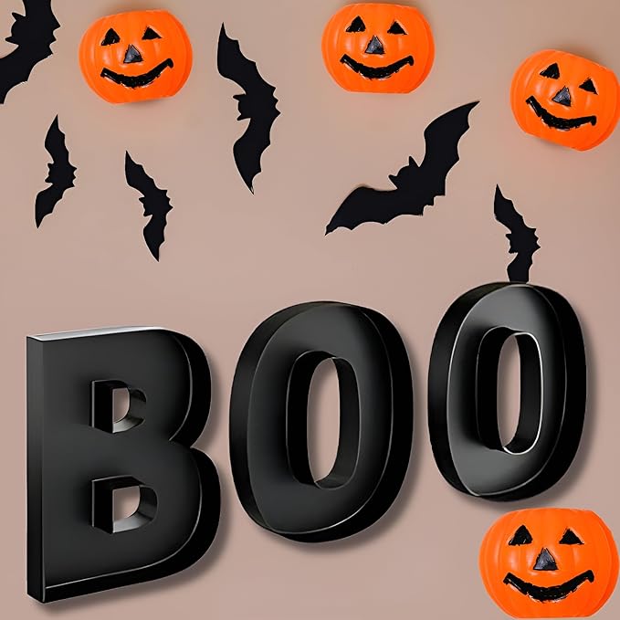 Hard Plastic Reusable Fillable Letters Numbers Serving Trays for Party Decoration (Boo, Black)