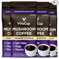 VitaCup Focus Mushroom Coffee Grounds, with Lions Mane, Chaga, B Vitamins, D3, Boost Focus, Immunity, Memory & Clarity, Medium Dark Roast, Bold & Smooth 100% Arabica Specialty, 4 bags, 10oz each