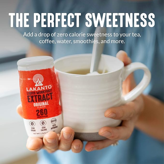 Lakanto Liquid Monk Fruit Extract Drops, Original, - Erythritol Free Sugar Substitute Sweetener For Coffee, Tea, Smoothies, Oatmeal, Yogurt, Cocktails, Sugar Free, Vegan, Keto, Zero Sugar (1.76 Fl Oz)