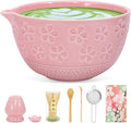 8 PCS Matcha Whisk Set Cute cute matcha bowl and Bamboo whisk set Ceremonical Matcha Making Kit Ceramic Whisk Holder Stand, Sifter, Scoop Japanese Tea Tools For Ceremony Gift-Pink