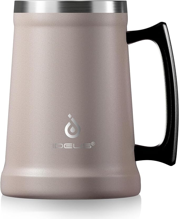 Ideus Insulated Beer Stein, 24/32oz Stainless Steel Double Walled Beer Mug Giant Bar Drinkware Metal Beer Cup with Big Grip Handle (Dusty Pink, 24oz (710ml))