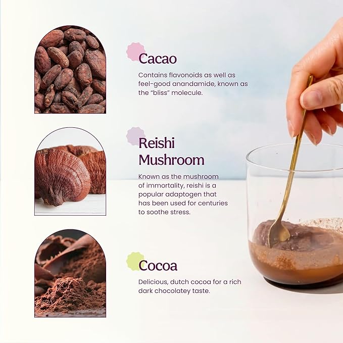 Blume Superfood Latte - Reishi Hot Cacao Powder, Mushroom Powder, Soothing Superfoods, Latte with Brain support, Organic Cocoa Mushroom Coffee Enhancer - Organic, Vegan And Keto Friendly - 25 Servings