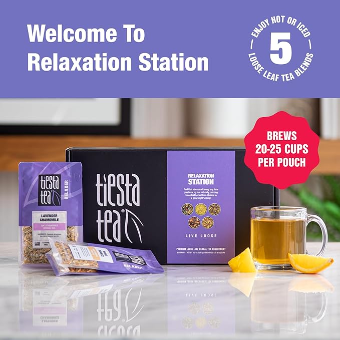 Tiesta Tea - Herbal Loose Leaf Tea Gift Box Set, Medium to Non-Caffeinated Assorted Blends, 5 Pouches of Hot & Iced Brews Variety Pack, Chamomile, Ginger, Citrus and Lavender Herbal