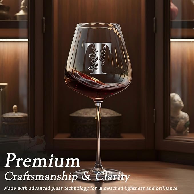 Initial Crystal Wine Glass Gifts for Women Wife Anniversary Her 1 2 3 5 6 7 8 10 14 20 25 40 50 Year Cotton Copper Ivory Bronze Leather Iron Aluminum Paper First 5th 6th 10th 14th 25th 40th 50th 60,T