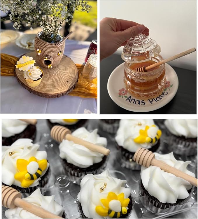 100pcs 3 inch Wooden Honey Mixing Stirrer Dipper Stick Collecting Dispensing Drizzling Honey Spoon Dipper Jam Portable Wedding Party Gift (100, 3Inch)